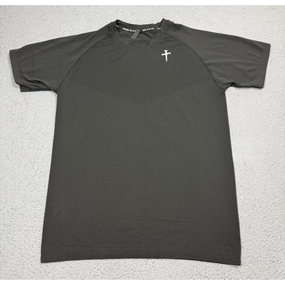 Three Nails Shirt Mens Small Black Short Sleeve Crewneck Athletic Gym Top